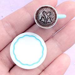 3D Coffee Cup and Saucer Cabochons | Dollhouse Miniature Food | Sweets Deco | Kawaii Decoden Supplies (1 set / Blue)