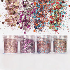 Colorful Hexagon Glitter Mix in Christmas Theme (4 pcs) | Embellishment for Resin Crafts | Festive Nail Designs