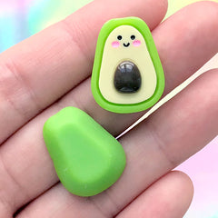 Kawaii Avocado Face Cabochons | Decoden Embellishments | Cute Food Jewelry Making (3 pcs / 17mm x 22mm)