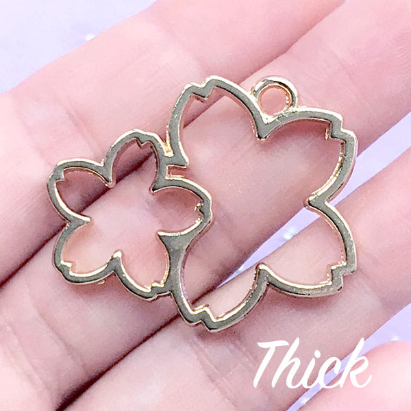 Double Sakura Open Back Bezel | Thick Deco Frame for Waterfall Shaker Charm Making | Kawaii UV Resin Craft (1 piece / Gold / 36mm x 30mm)