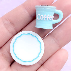 3D Coffee Cup and Saucer Cabochons | Dollhouse Miniature Food | Sweets Deco | Kawaii Decoden Supplies (1 set / Blue)