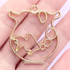 Fish in Bowl Open Back Bezel for UV Resin Filling | Goldfish Bowl Deco Frame | Kawaii Jewellery DIY (1 piece / Gold / 35mm x 38mm)