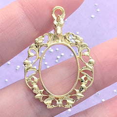 Filigree Oval Frame with 3D Unicorn Head Open Bezel | Magical Girl Charm | Kawaii UV Resin Jewelry Making (1 piece / Gold / 25mm x 35mm)