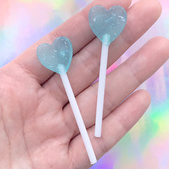 Heart Sticky Pop Cabochon | Fake Sugar Candy | Faux Sweets Deco | Kawaii Phone Case Decoden (2 pcs / Blue / 18mm x 60mm)