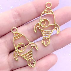 Spacecraft Open Bezel | Rocket Ship Charm | Spaceship Deco Frame for UV Resin Filling | Kawaii Jewelry DIY (2 pcs / Gold / 23mm x 39mm)