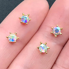 4mm Glass Gemstones with Crown Setting | Round Faceted Rhinestones | Bling Bling Embellishments for Resin Jewelry DIY | Nail Art Supplies (4 pcs / AB Clear)