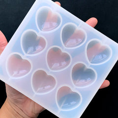 Puffy Heart Silicone Mold (9 Cavity) | Kawaii Decoden Cabochon Making | Clear Mold for UV Resin | Epoxy Resin Mould (31mm x 29mm)