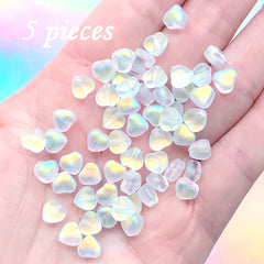 Matte Iridescent Heart Beads | Small Glass Bead in Rainbow Colour | Kawaii Bracelet DIY (AB Clear / 5 pcs / 6mm)