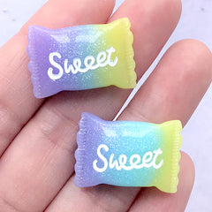 Galaxy Gradient Candy Cabochon with Glitter | Sweet Decoden Piece | Kawaii Craft Supplies (2 pcs / Purple Blue Yellow / 17mm x 25mm)