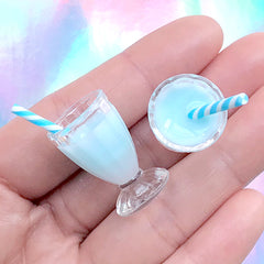 Dollhouse Milkshake Charm | Miniature Beverage with Straw | Kawaii Food Jewelry Making | Sweet Deco Supplies (2 pcs / Blue / 16mm x 25mm)