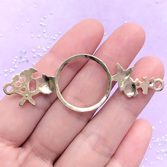 Mermaid and Seashell Open Bezel Connector Charm with Round Frame | Fairytale Deco Frame for UV Resin (1 piece / Gold / 23mm x 64mm)