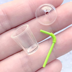 Kawaii Dollhouse Bubble Tea Cup with Dome Lid and Straw | Miniature Boba Tea Cup | Doll Food Crafts (1 Set / Green / 14mm x 21mm)