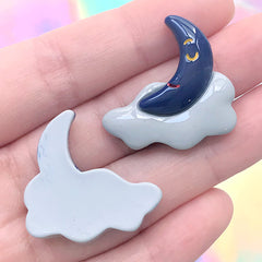 Cloudy Moon Cabochons | Sleeping Moon Embellishments | Kawaii Decoden Phone Case DIY (3 pcs / 28mm x 28mm)