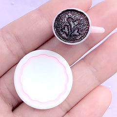 Coffee Cup and Saucer Cabochons in 3D | Miniature Drink | Dollhouse Food | Kawaii Sweet Deco | Phone Case Decoden (1 set / Pink)