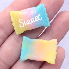 Rainbow Gradient Candy Cabochons | Glittery Decoden Embellishment | Kawaii Sweet Deco (2 pcs / Yellow Pink Blue / 17mm x 25mm)
