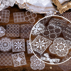White Doilies Sticker Flakes | Geometric Pattern Stickers | Clear PVC Stickers for Resin Craft | Scrapbooking Supplies (Set of 40 pcs)