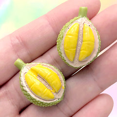 Miniature Durian Cabochons | Dollhouse Fruit Embellishment | Kawaii Sweet Deco | Fake Food Jewelry DIY (2 pcs / 19mm x 27mm)