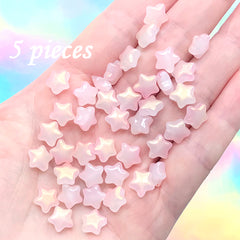 Small Puffy Star Beads | Mini Glass Bead | Kawaii Jewelry Supplies (Jade Pink Gold / 5 pcs / 8mm)