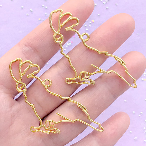 Parrot Open Backed Bezel Charm | Exotic Bird Open Frame for UV Resin Filling | Kawaii Jewellery Supplies (2 pcs / Gold / 46mm x 37mm)