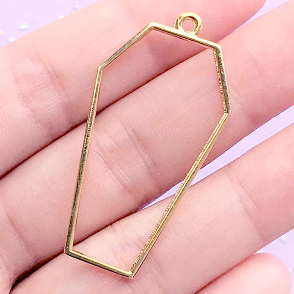 Coffin Open Bezel Charm for UV Resin Filling | Kawaii Goth Pendant | Cute Halloween Deco Frame (1 piece / Gold / 21mm x 42mm)