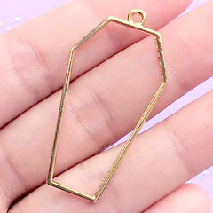 Coffin Open Bezel Charm for UV Resin Filling | Kawaii Goth Pendant | Cute Halloween Deco Frame (1 piece / Gold / 21mm x 42mm)