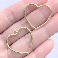 Hollow Heart Open Bezel Charm for UV Resin Filling | Heart Deco Frame for Kawaii Resin Jewellery DIY (2 pcs / Gold / 25mm x 25mm)