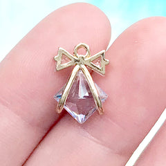 Diamond Ribbon Pendant | Bling Bling Rhinestone Charm | Dainty Jewelry Making (1 piece / Gold / 10mm x 14mm)