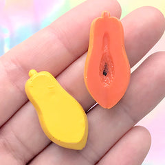 Dollhouse Papaya Cabochons | Miniature Fruit Embellishment | Kawaii Decoden Piece | Faux Food Jewellery DIY (3 pcs / 15mm x 31mm)