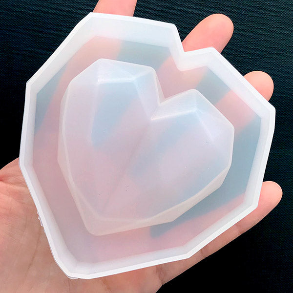 Large Faceted Heart Silicone Mold, Paperweight Mold