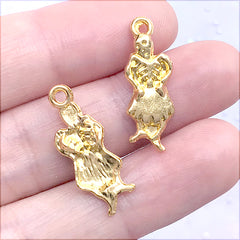 DEFECT Skeleton Woman Charm | Dia de los Muertos Day of the Dead Pendant | Halloween Jewelry Supplies (10 pcs / Gold / 9mm x 23mm)