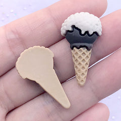 Chocolate Ice Cream Resin Cabochons | Fake Sweets Deco | Kawaii Decoden | Dessert Embellishments (2 pcs / Brown / 16mm x 29mm)