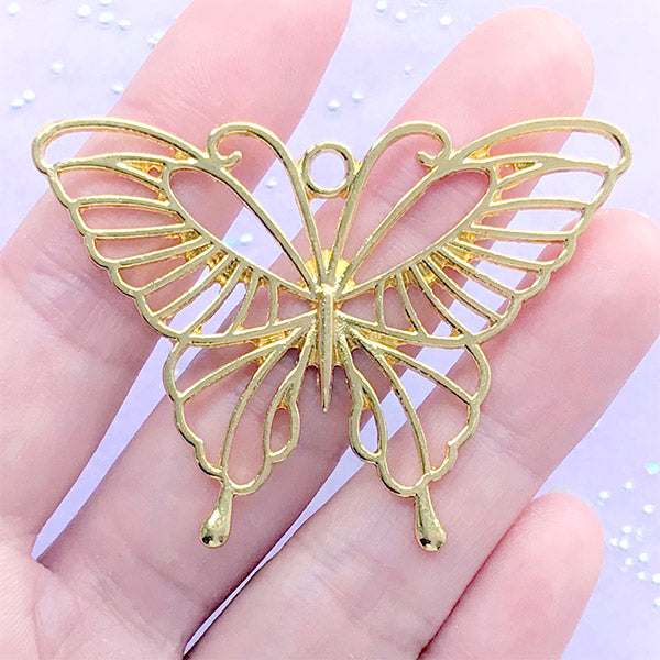 Large Butterfly Open Bezel Charm | Big Insect Deco Frame for UV Resin Filling | Resin Jewelry DIY (1 piece / Gold / 55mm x 40mm)