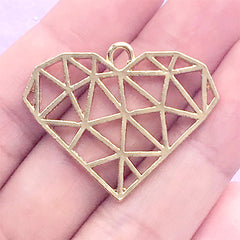 Geometric Heart Open Bezel Charm | Kawaii Deco Frame for UV Resin Filling | Resin Jewelry Supplies (1 piece / Gold / 34mm x 28mm)