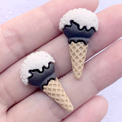 Chocolate Ice Cream Resin Cabochons | Fake Sweets Deco | Kawaii Decoden | Dessert Embellishments (2 pcs / Brown / 16mm x 29mm)