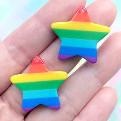 Resin Rainbow Star Charm | Kawaii Phone Case Decoden | Kitsch Jewellery Supplies (2 pcs / 26mm x 25mm)