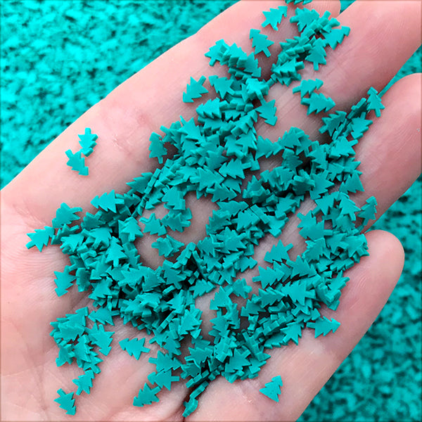 Christmas Tree Polymer Clay Slices | Kawaii Resin Shaker Charm DIY | Mini Embellishments | Holiday Nail Deco (5 grams)