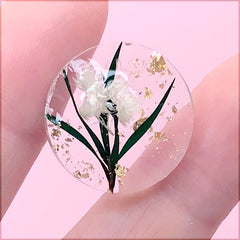 Dried Flower Resin Cabochon with Gold Foil | Round Floral Embellishment | Hair Bow Centre | Resin Jewelry Supplies (1 Piece / 20mm)