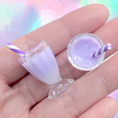 Dollhouse Miniature Milkshake with Straw | Kawaii Beverage Charm | Mini Magical Cocktail for Doll Craft (2 pcs / Purple / 16mm x 25mm)