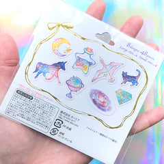 Magical Constellation Sticker Flakes | Unicorn Cosmos Moon Star Earth Globe Stickers | Planner Decoration (8 Designs / 48 Pieces)