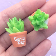 Succulent Plant Cabochons in 3D | Miniature Potted Cactus Embellishments | Kawaii Decoden Supplies (2 pcs / 17mm x 26mm)