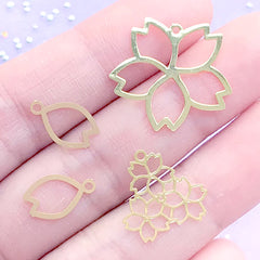 Small Sakura Metal Bookmark Charm Assortment | Cherry Blossom Deco Frame for UV Resin Filling | Resin Jewelry Making (4 pcs)