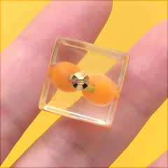 DEFECT Kawaii Fruit in Ice Cube Charm | Cherry Cube Pendant | Faux Food Jewelry Supplies (1 Piece / Orange / 16mm x 22mm)