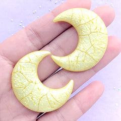 Moon Cabochon with Cracked Pattern | Marble Moon Embellishment | Mahou Kei Decoden | Kawaii Craft (2 pcs / Yellow / 33mm x 39mm)