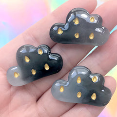 Black Rain Cloud Cabochons | Bad Weather Embellishments | Kawaii Decoden Supplies (3 pcs / 31mm x 20mm)