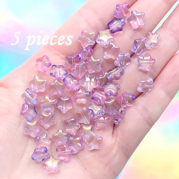 Purple Gradient Star Beads | Kawaii Glass Bead | Cute Bracelet DIY (Purple Pink Gold / 5 pcs / 8mm)