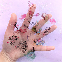 Traditional Chinese Painting Clear Film Sheet for UV Resin Craft | Oriental People and Nature Embellishments in Ink Wash Painting Style