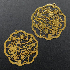 Oriental Sakura Metal Bookmark Charm | Cherry Blossom Open Bezel | Floral Deco Frame for UV Resin Jewellery DIY (2 pcs / 30mm x 31mm)