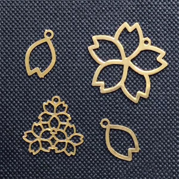 Small Sakura Metal Bookmark Charm Assortment | Cherry Blossom Deco Frame for UV Resin Filling | Resin Jewelry Making (4 pcs)