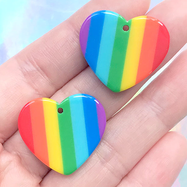Rainbow Heart Resin Charm | Kawaii Decoden Phone Case DIY | Kitsch Jewelry Supplies (2 pcs / 25mm x 23mm)
