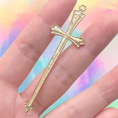 Pointed Cross Charm | Long Passion Cross Pendant | Religion Jewellery Supplies (1 piece / Gold / 21mm x 66mm)